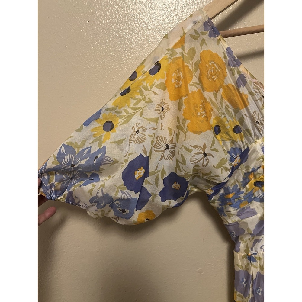 Other Stories Floral Puff Sleeve Tiered Maxi Dress Yellow Blue Orange Romantic 6 - Picture 7 of 16
